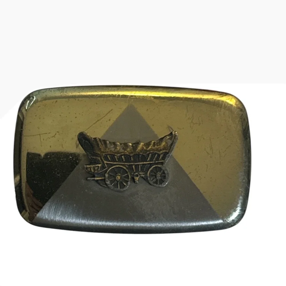 Vintage Covered Wagon Belt Buckle Two Tone Gold Silver Western Made in USA